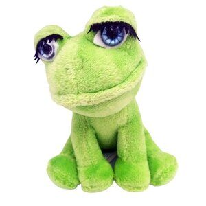 Green Froggy Friends Keychain Toy Soft Frog Plush Blue Eyes Long Lashes
